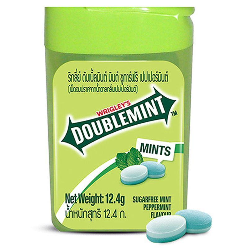 ริกลี่ย์ลูกอมดับเบิ้ลมิ้นต์เปปเปอร์มินท์พลาสติก 12กรัม Wrigley Dubble Mint Pepermint Plastic Box Candy 12g.