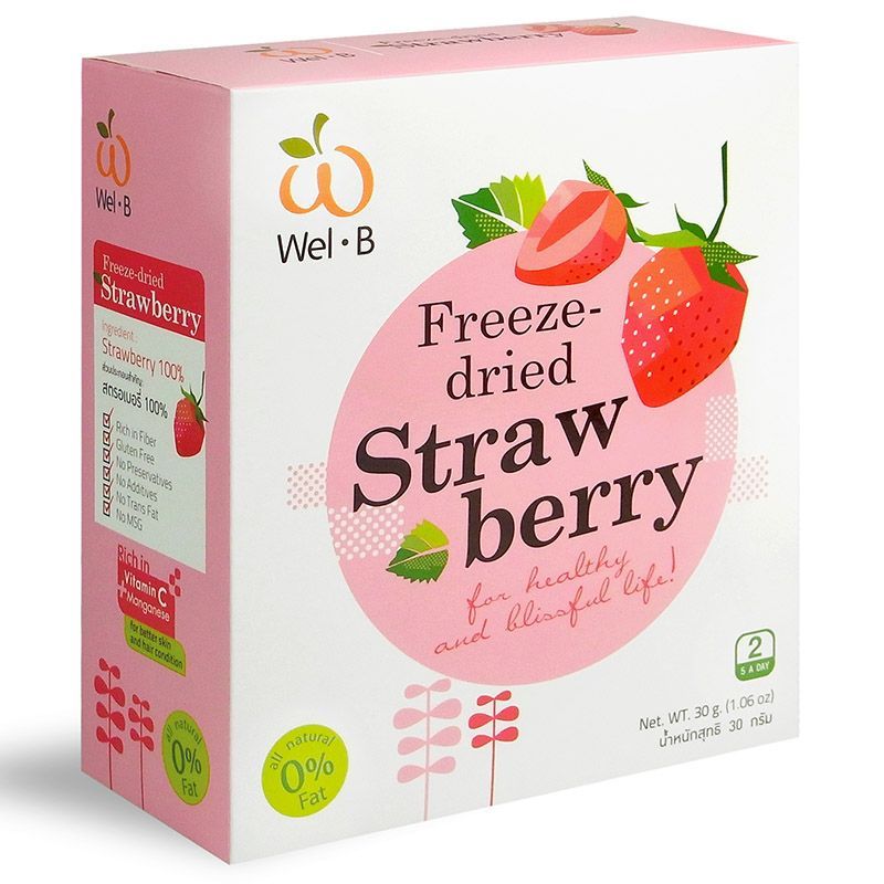 เวลบีสตรอเบอร์รีกรอบ 30กรัม Wel B Freeze Dried Strawberry 30g.