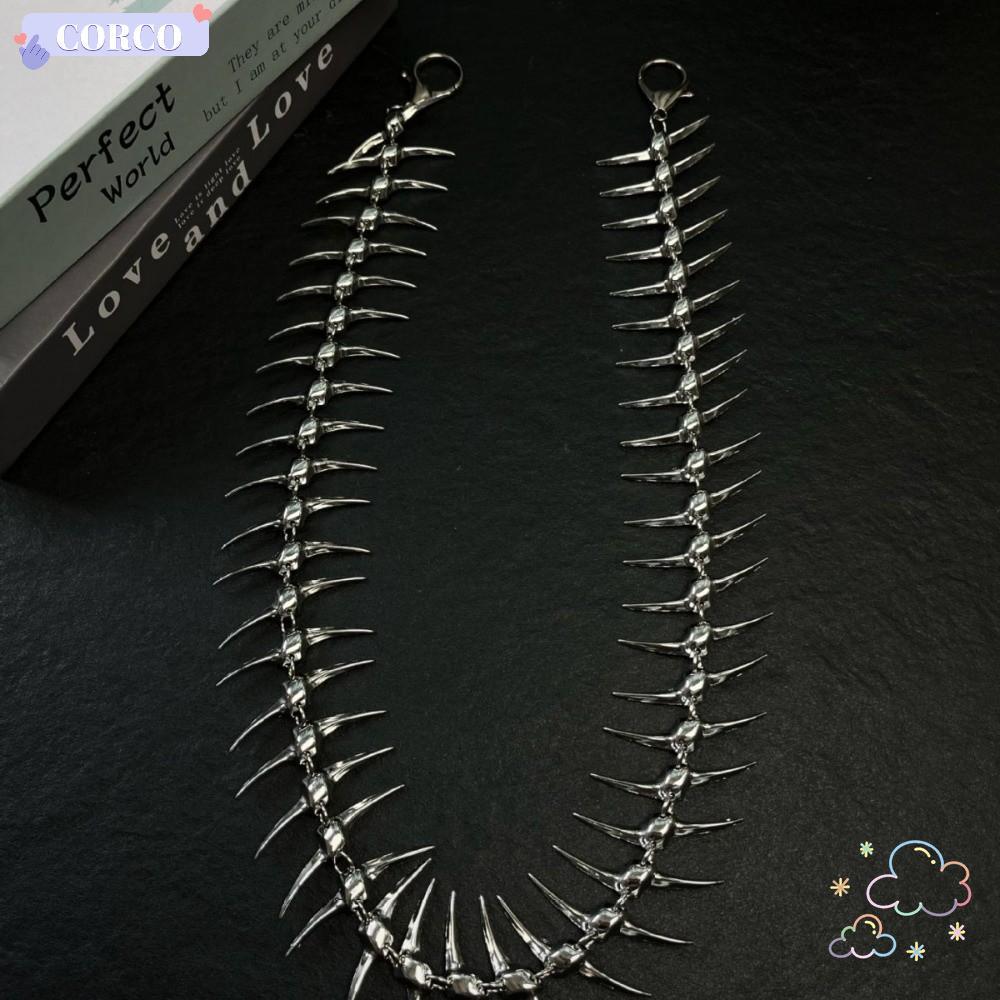 CORCO โซ่เอว, เครื่องประดับร่างกาย Spike Fishbone Jean Pant Chain, Punk Metal Backpack Accessory Jea
