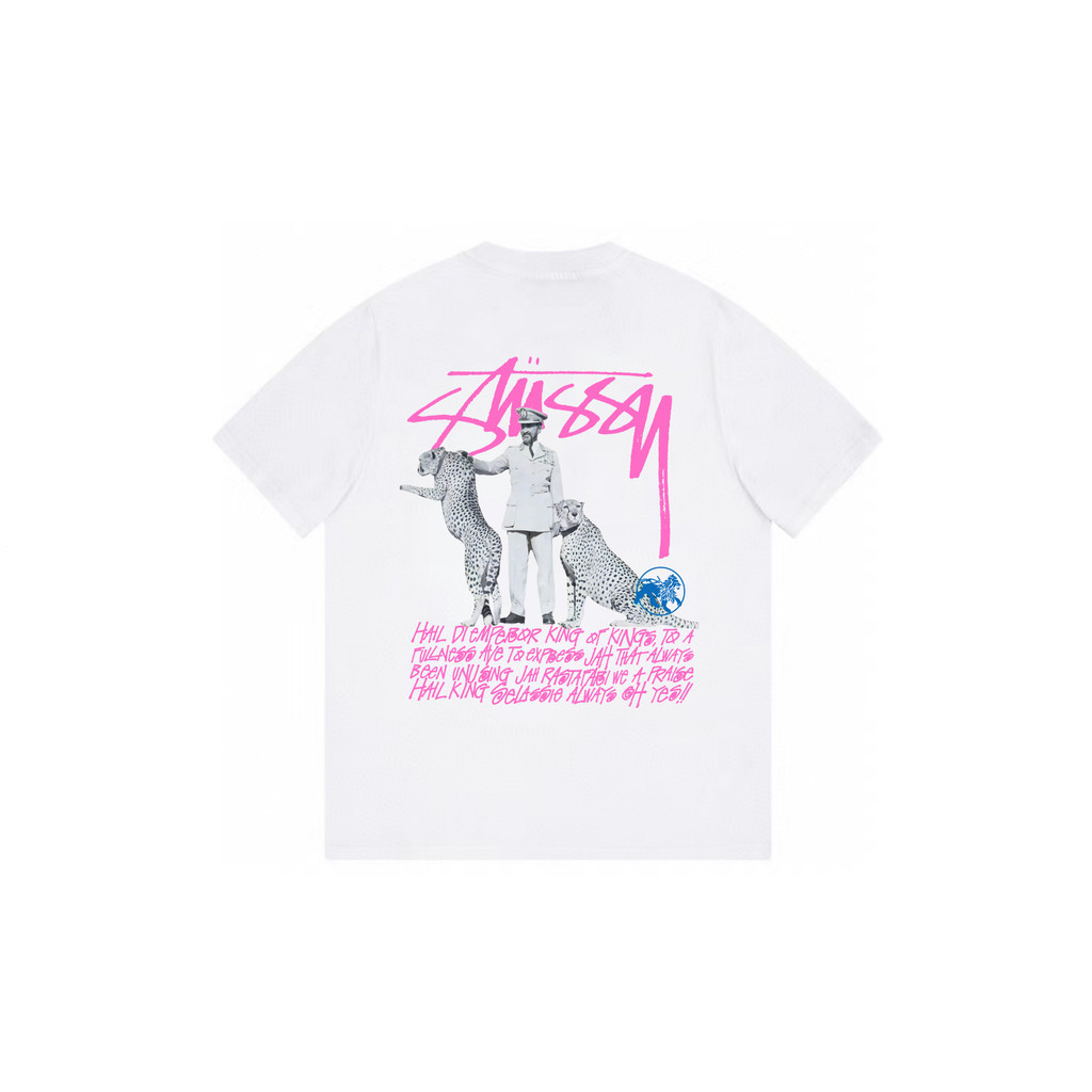 Stussy/Stussy/2026 คลาสสิกรอบคอแขนสั้นเสื้อยืดผู้ชายผู้หญิงสไตล์หลวม Joint Light กีฬา Contrast สี Ra