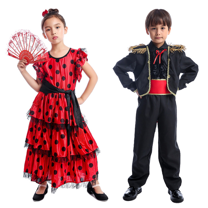 โรงเรียนอนุบาลเต้นรําประสิทธิภาพสเปนสาวแบบดั้งเดิม Flamengo Dancer กระโปรงเด็กยุโรป Prince cos เสื้อ