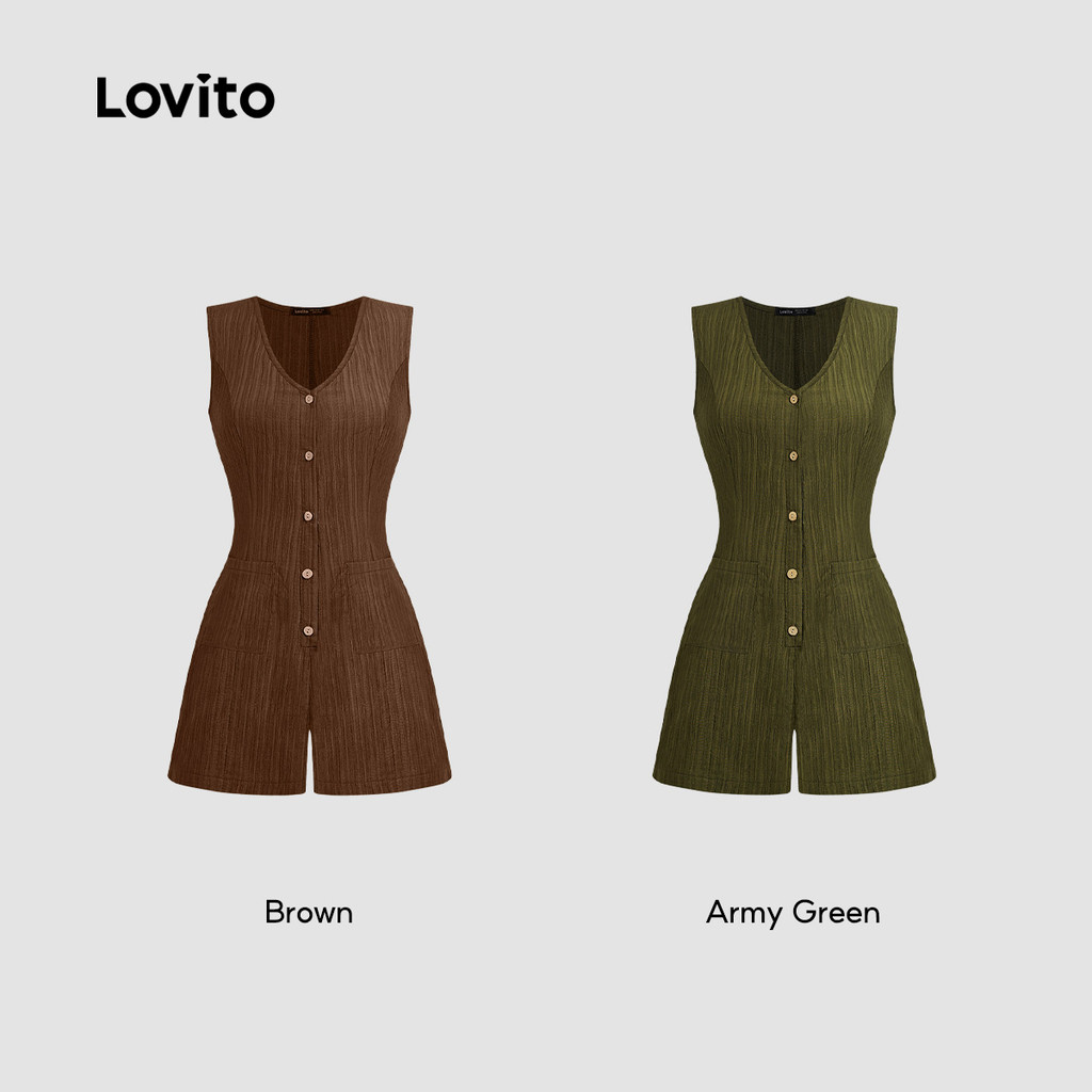 Lovito جمبسوت نسائي بأزرار وجيوب — أخضر — صورة 2