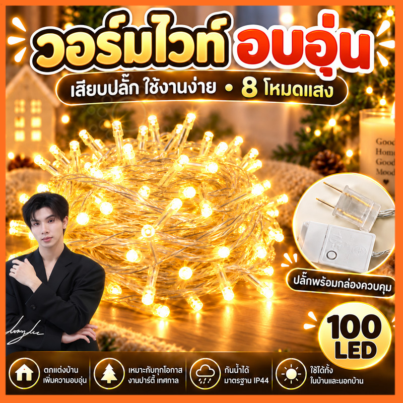 ไฟกระพริบ LED ไฟประดับ ไฟปีใหม่ กันน้ำได้ 1 ชุด ใช้ตกแต่งบ้าน 8เมตร100ดวงประดับสวน ประดับตามที่ต้องการ