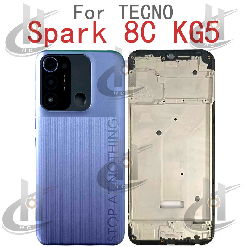 สําหรับ Tecno Spark 8C KG5K KG5JBattery ฝาหลังกรอบกลาง + ปุ่ม + กรอบหน้า LCD + เลนส์กรอบกล้อง - รูปที่ 3