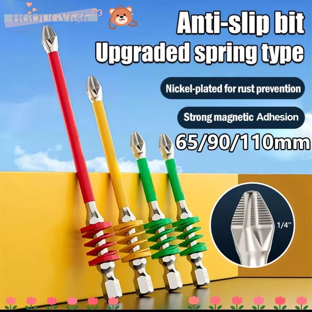 HGOUGVT ดอกไขควงทนแรงกระแทก,แม่เหล็ก 65/90/110 มม.Anti-Slip Phillips Bit,แบบพกพา 1/4 Hex Shank พร้อมสปริงความแข็งสูงดอกสว่านข้าม