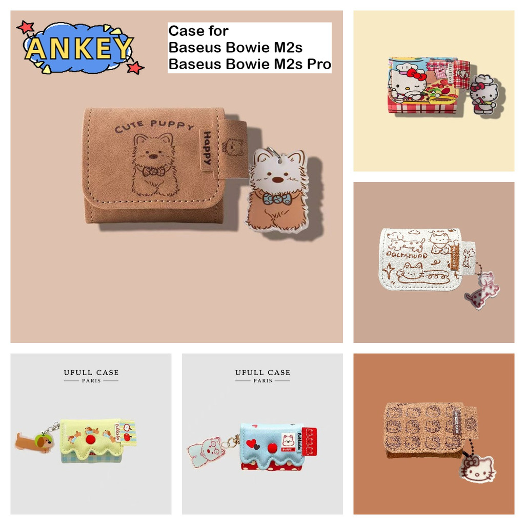 Case for Baseus Bowie M2s Pro Earphone Case Baseus Bowie M2s cute brown dog PU Leather Buckle Dust-p