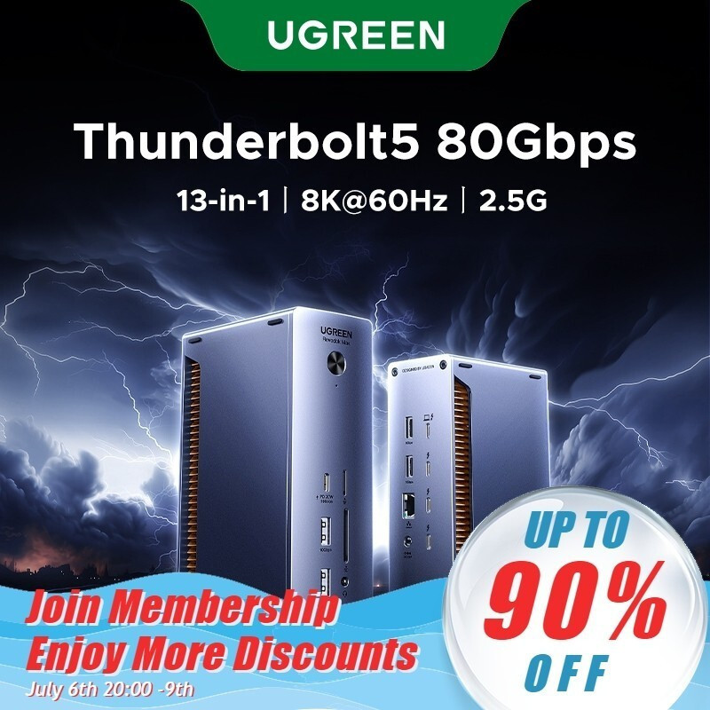 UGREEN 8K@60Hz 13IN1 Thunderbolt 5 Docking Station 80Gbps 3xTBT5+ USBC3.2+ 2xUSBA3.2 + 2xUSBA3.0 + 2