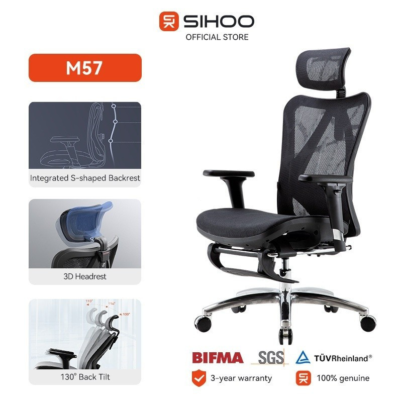Sihoo M57 Ergonoc เก้าอี้สํานักงาน Gang เก้าอี้เท้าเก้าอี้ศึกษา 3D ที่วางแขนเก้าอี้คอมพิวเตอร์HT99 B