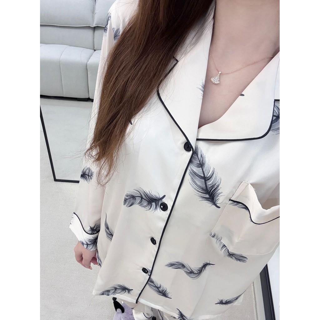 ชุดคลุมตัวสำหรับนอนลายเหมือนขนนก แขนยาว สไตล์ตกแต่งบ้าน - รูปที่ 3