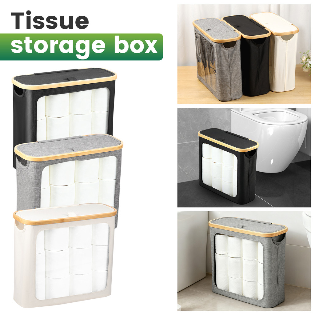 ที่เก็บม้วนกระดาษชําระพร้อมฝาปิดที่ใส่กระดาษชําระแบบพับได้ถือได้ถึง 9-12 ม้วนสําหรับห้องน้ํา ร้านค้า
