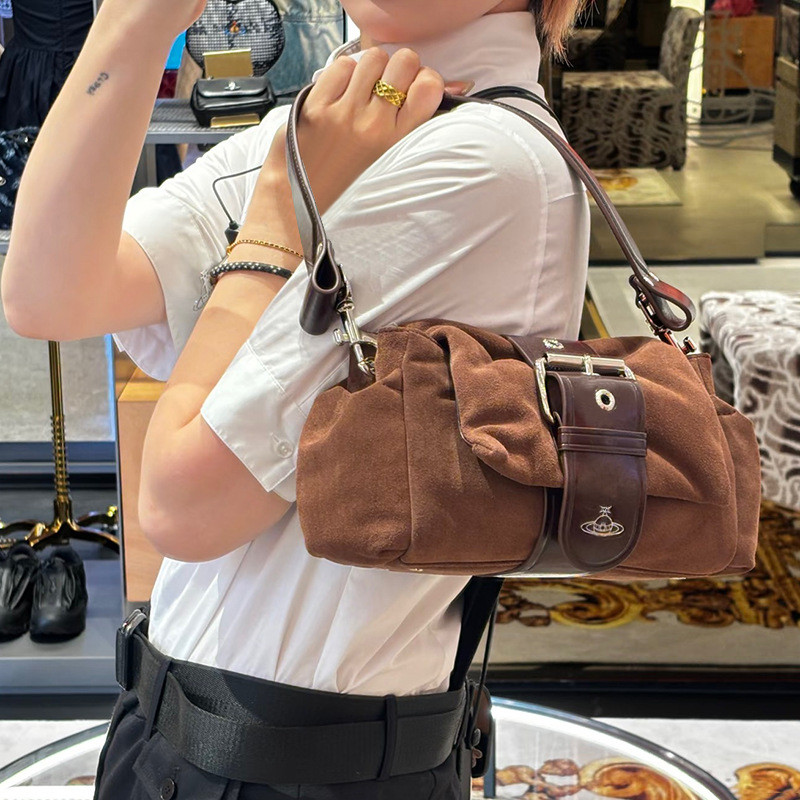 Vivienne Retro กระเป๋าสะพายหนังนิ่ม มีฝ้าและเข็มขัด สไตล์เรโทรใช้อเนกประสงค์