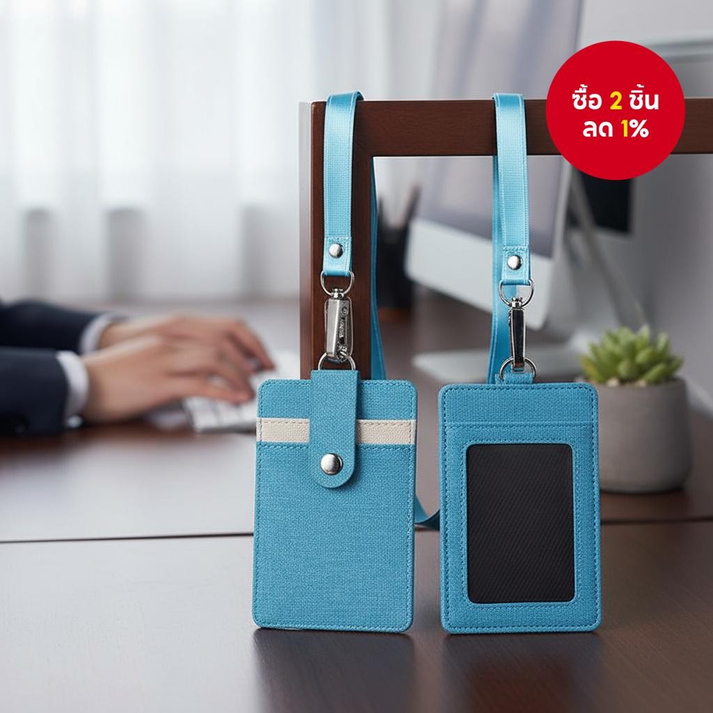 ที่ใส่บัตรคล้องคอ PU 3 ช่อง สําหรับบัตร ID และบัตรชื่อ