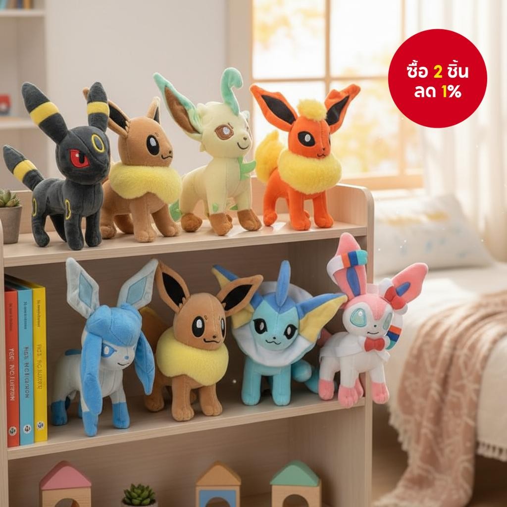 9 แบบตุ๊กตาโปเกมอน Plush Eevee Sylveon Flareon Espeon Jolteon Umbreon Vaporeon Leafeon Glaceon นุ่มย