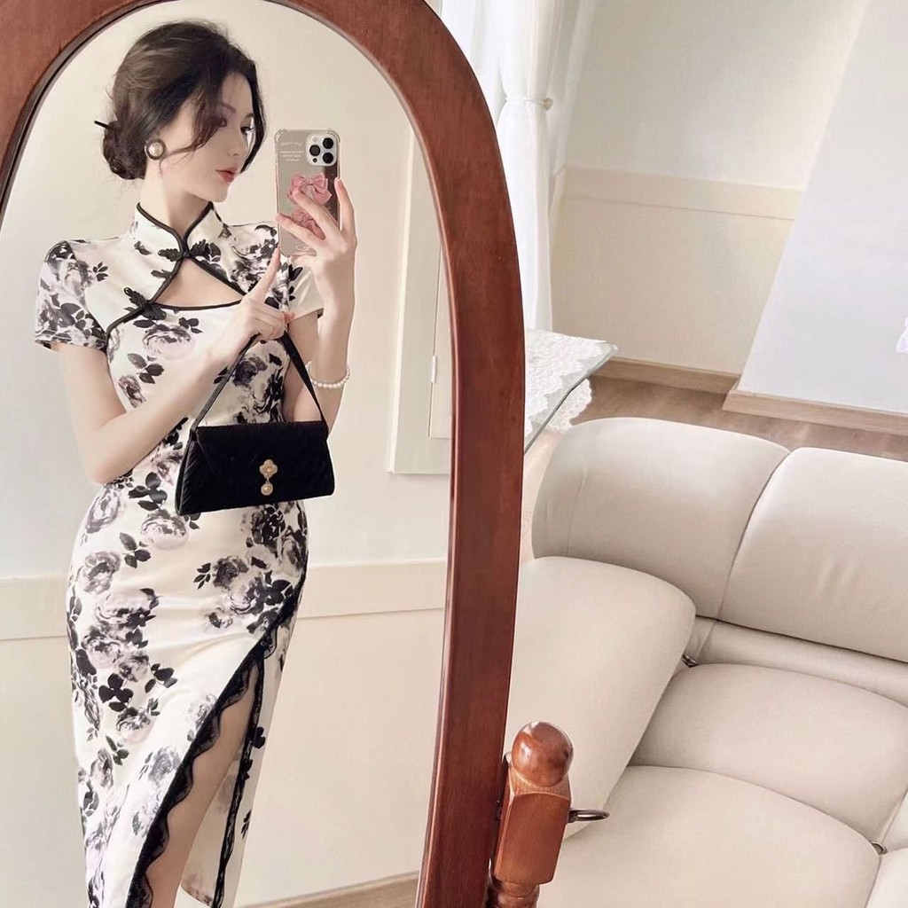 สไตล์ใหม่สไตล์จีนใหม่สไตล์ใหม่ปรับปรุง Catwalk Cheongsam Slit Slim-fit Young Retro พิมพ์ชุด ราคา ถูกที่สุด ดีลบีเคเค แกลเลอรีภาพที่ 7