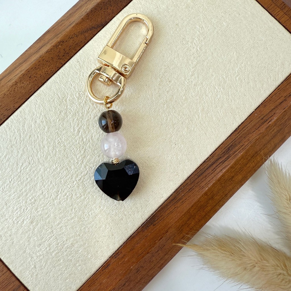 L1900 : พวงกุญแจป้องกัน [Obsidian, Rose Quartz & Smoky Quartz]