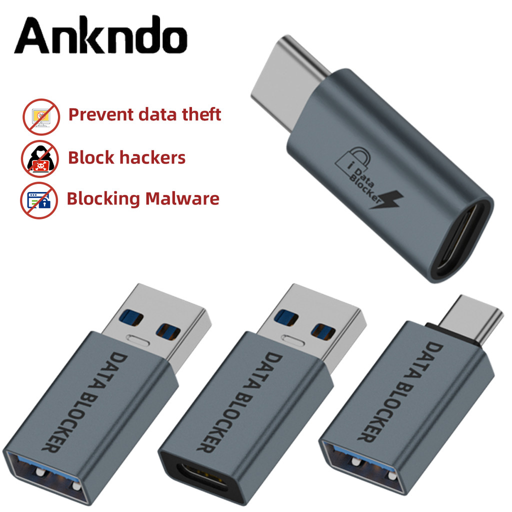 Ankndo USB Data Blocker USB Type-C 140W อะแดปเตอร์ชาร์จป้องกันความเป็นส่วนตัวรั่วป้องกันการแฮ็ก