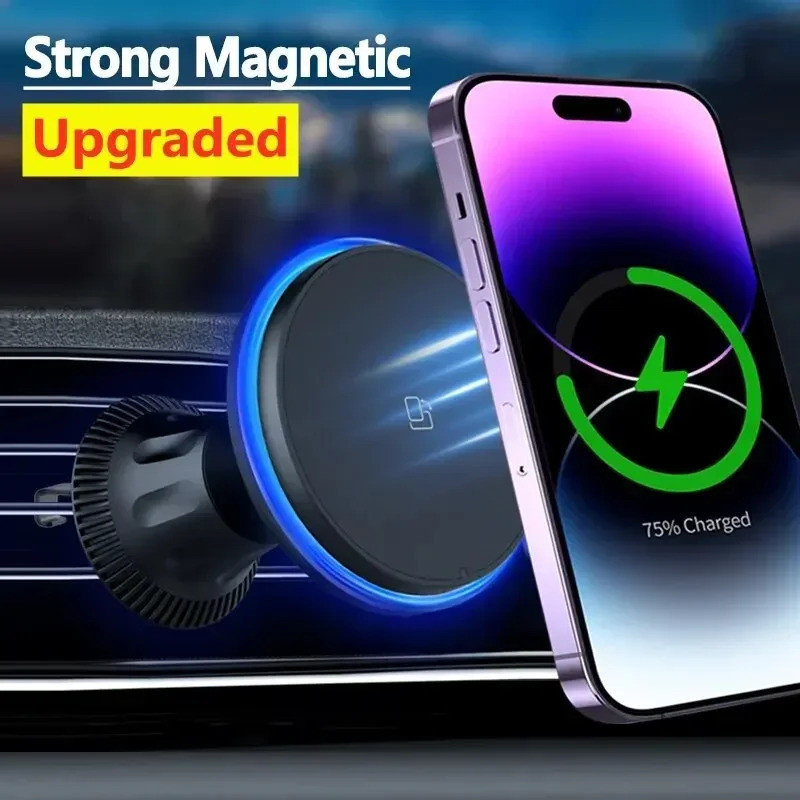 RGB Magnetic Car Wireless Charger สําหรับ 12 13 14 15 Pro Max Mini Macsafe ที่วางโทรศัพท์ในรถยนต์ St
