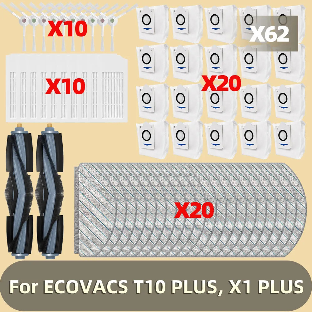 ใช้งานร่วมกับสําหรับ ECOVACS T10 PLUS / X1 PLUS เปลี่ยนอะไหล่อุปกรณ์เสริมหลักแปรงด้านข้าง Hepa กรอง Mop ผ้าถุงเก็บฝุ่น