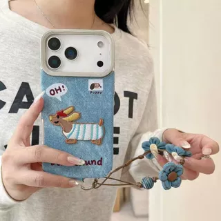 เคสกันกระแทก ลายคาวบอยปักสุนัข พร้อมสายคล้องมือ สำหรับ iPhone 17​promax 16 15Plus 14 13 12