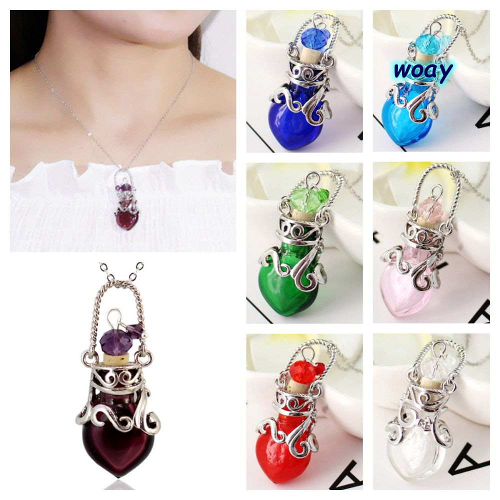 WOAY สร้อยคอ Vial น้ําหอม, แก้ว Vial ปรับโซ่ Wishing ขวดจี้, Creative Openable Multicolor รูปหัวใจขว