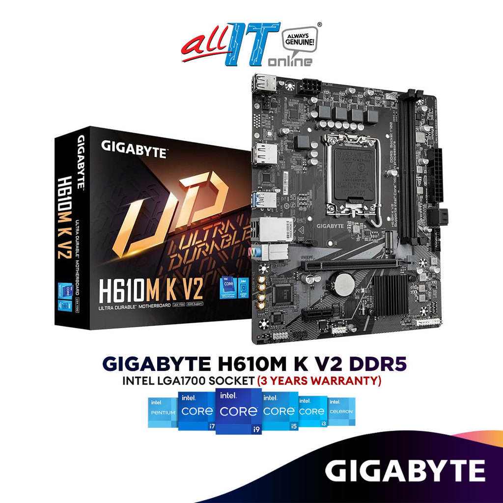 Gigabyte H610M K V2 DDR5 Micro ATX (mATX) เมนบอร์ด Intel LGA1700 (9MH61MK52-00-G10) รองรับ 14th/13th