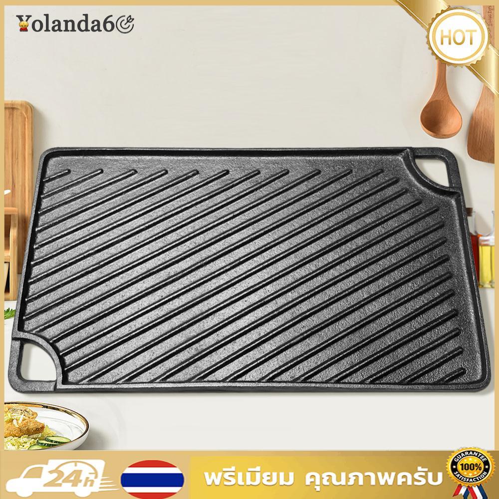16.5X9.5 นิ้วเหล็กหล่อย่างแผ่น Reversible Griddle Pan สี่เหลี่ยมผืนผ้า Skillet สําหรับแก๊สเตาตั้งพื้