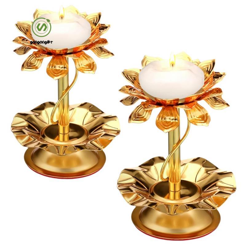 ของตกแต่งDiwali: 2 ชิ้น โลหะ Diya Lotus และที่จับเทียน Ghee