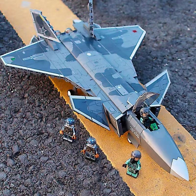 ใช้งานร่วมกับ Lego J-20 Stealth Combat Aircraft ทหาร Building Blocks Boy J-15 การศึกษาประกอบเฮลิคอปเ