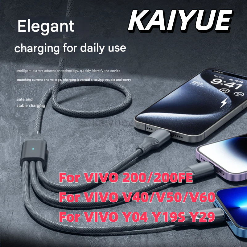 KY9D 100W คอลัมน์โรมันพร้อมไฟหนึ่งถึงสาม Fast charging data cable KAIYUE สําหรับ VIVO 200 200FE V30 