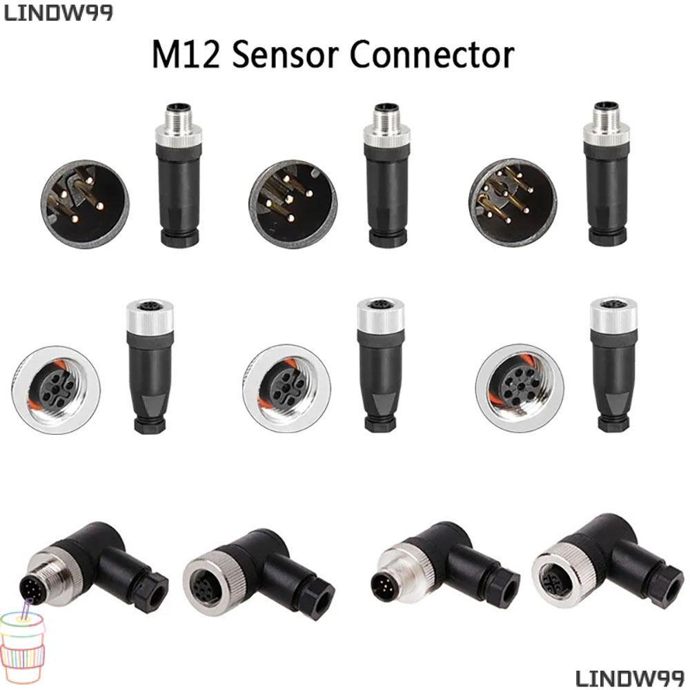 LINDW M12 Sensor Connector, 4 5 8 Pin Connector M12 ปลั๊กการบิน,ประเภทเซนเซอร์ขั้วต่อ PG7 M12 Sensor
