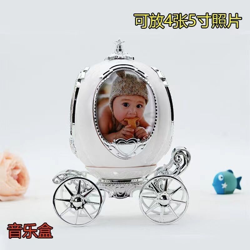 [Retro Pumpkin Shape] Music Box Photo Frame Classical Pumpkin Music 17cm 4 Pieces Rotating Photo Fra