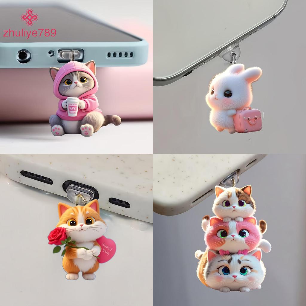<zhuliye789> 2Dแบนอะคริลิคแมวโทรศัพท์ปลั๊กฝุ่นอุปกรณ์ตกแต่งสําหรับIphone Type-Cอินเทอร์เฟซปลั๊กฝุ่นแ