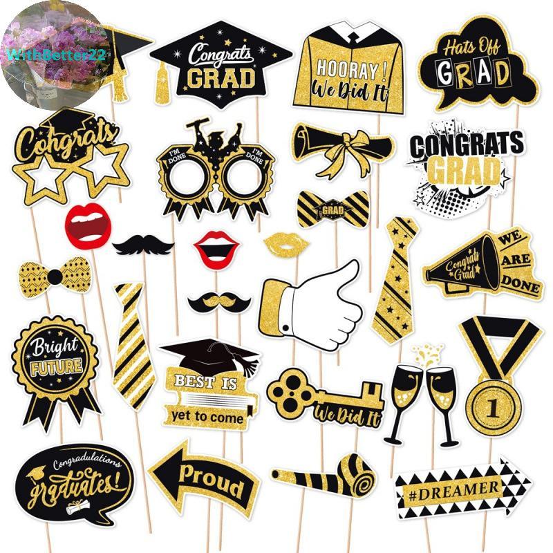 ด้วยดีกว่า 28 ชิ้น Graduation Photo Booth Props ชุด, DIY ตกแต่งการถ่ายภาพสําเร็จการศึกษา Party Pose 