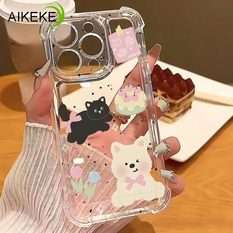 ดอกไม้น่ารักสุนัขสี่มุมเคสโทรศัพท์สําหรับRealme 15T 15 14 Lite 13 12 11 14X 12X 12 11X 10T 10 10S 9 Pro Plus 9i 8i 8 Proหมายเหตุ70 70T 60X 50 5G 4Gแมวกันกระแทก ปลอกใส