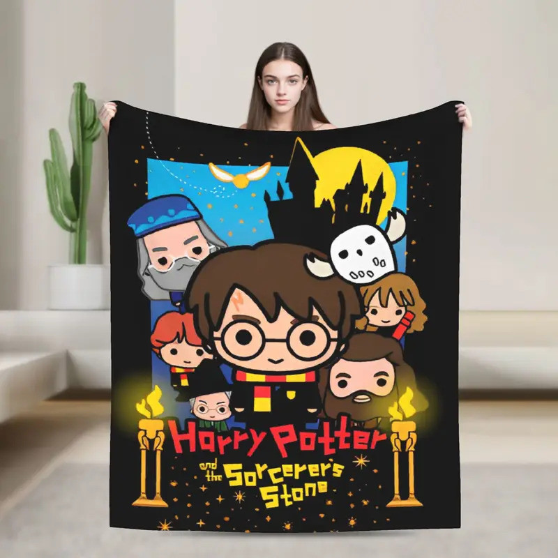 ผ้าห่มฟล่านแนวน่ารัก Harry Potter ลายการ์ตูน นุ่มสบาย สไตล์ฤดูใบไม้ผลิและใบไม้ร่วง