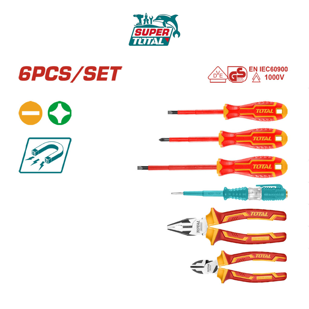[ TOTAL ] (THKIST3062) 6 Pcs Insulated Hand Tool Set | 1000V VDE Certified | Electrical Safety Kit