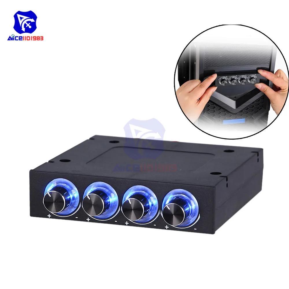 Diymore 4 ช่อง Turn Knob Multi-Fan Cooling Controller แผงด้านหน้า -3.5" 4 Pin Connector CPU HDD Temp