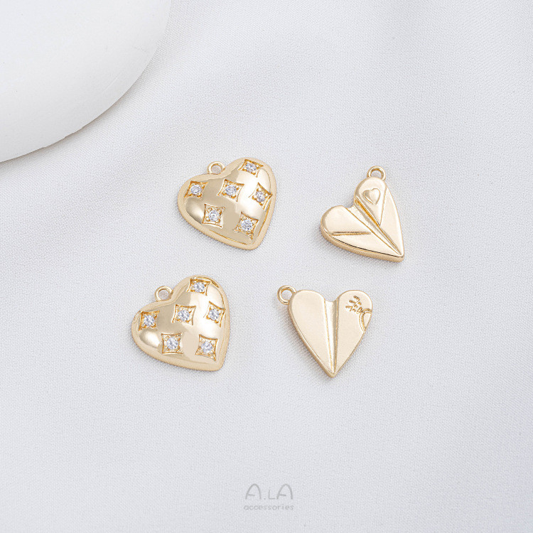 14K Gold-Covered สี Retention ฝังเพทายพีชรูปหัวใจจี้กระดาษเครื่องบินรูปรักจี้ diy สร้อยข้อมือเครื่อง
