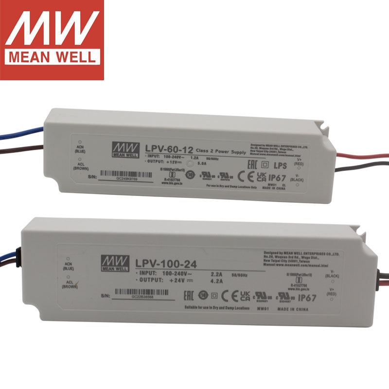 ไต้หวัน MEAN WELL LPV-35-24V12V 60/100/150W Switching Power Supply กันน้ํา LED ไดรฟ์ IP67 คลังสินค้า