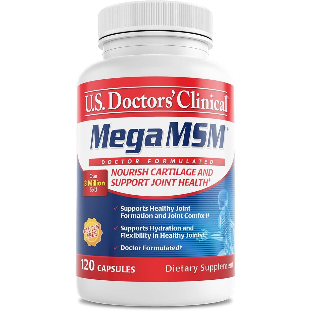 US Doctors Clinical Mega MSM อาหารเสริมสําหรับข้อต่อกับ MSM + วิตามินซี + คอลลาเจนและสะเดา - พิสูจน์