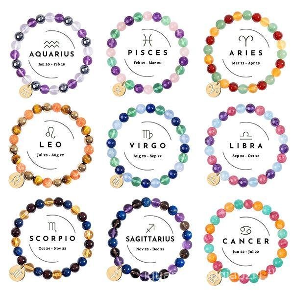 12 Zodiac Sign Constellation Crystal Bracelet | 8mm Astrology Bracelet for Aries, Taurus, Gemini, Ca