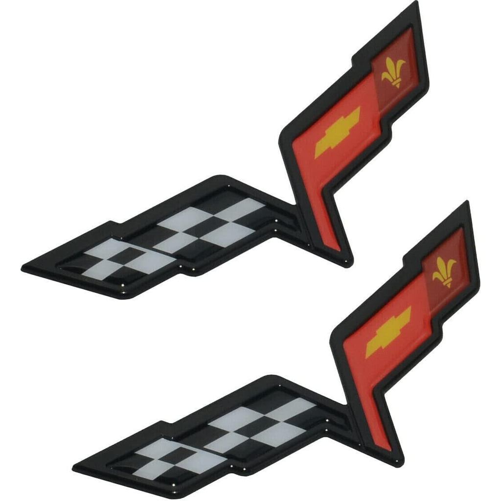 2 ชิ้นฝากระโปรงหน้าและด้านหลัง Fascia Crossed Flags Emblems ป้ายรถสําหรับ 2005-2013 Corvette C6 (สีด