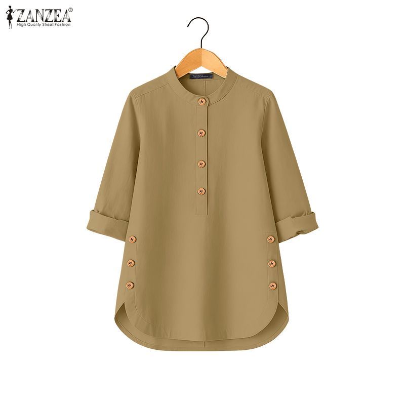 ZANZEA ชุดทำงานสไตล์เกาหลีสำหรับผู้หญิง แขนกุดครึ่ง มีกระดุมหน้าอก เหมาะสำหรับใส่ในออฟฟิศและวันหยุด