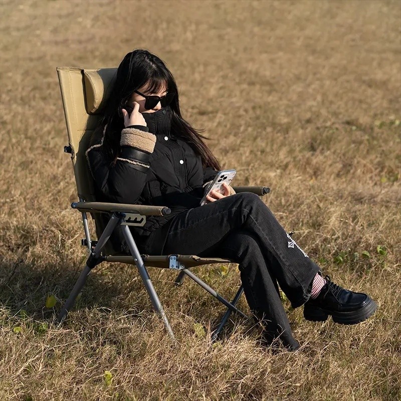 Reclining Camping Chair with Removable Footrest Lounge Chair with Headrest Portable Adjustable Foldi