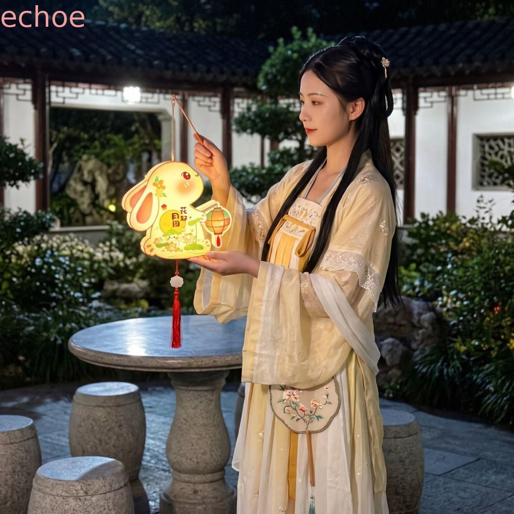 ECHOEDGE โคมไฟเทศกาลไหว้พระจันทร์, โคมไฟกระต่ายดวงจันทร์ PVC, โคมไฟเรืองแสงการ์ตูนแบบพกพาเรืองแสงแพ็คเกจวัสดุ DIY เทศกาลไหว้พระจันทร์