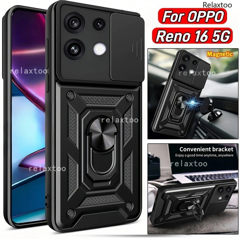 ปลอกสําหรับ OPPO Reno 16 Reno16 Pro F 16Pro 16F Reno16Pro Reno16F 5G 2026 กันกระแทกเคสโทรศัพท์เกราะแหวนวงเล็บ Stent กลับ Push เลนส์ความเป็นส่วนตัวป้องกันผู้ถือกลับปลอกฝาครอบ