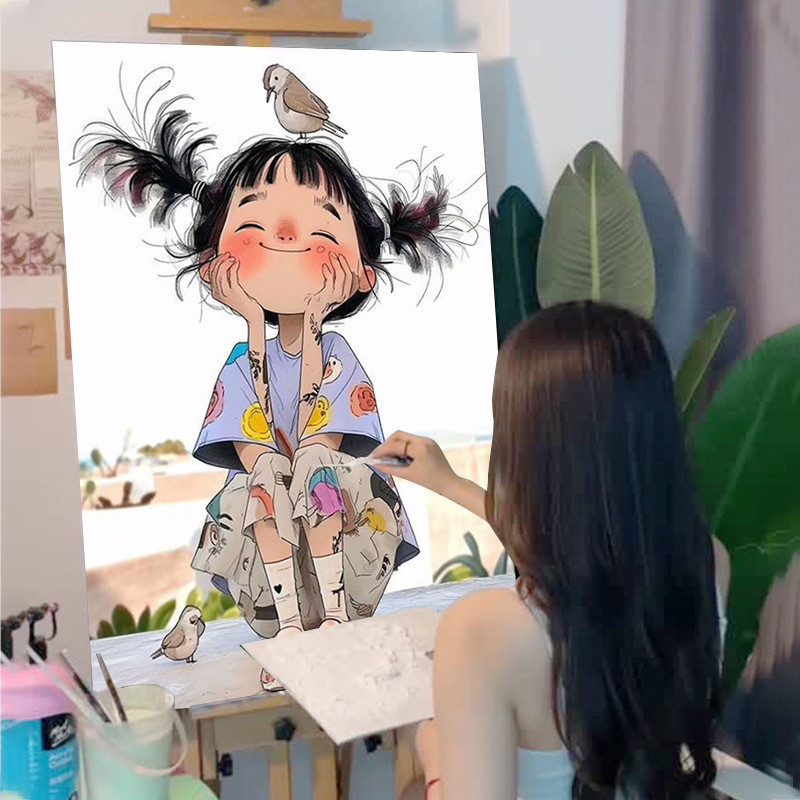 ภาพวาดสีน้ํามันดิจิตอล diy ระบายสีสาวบรรเทาความเบื่อหน่ายมือวาดสีน้ํามัน High-End Healing