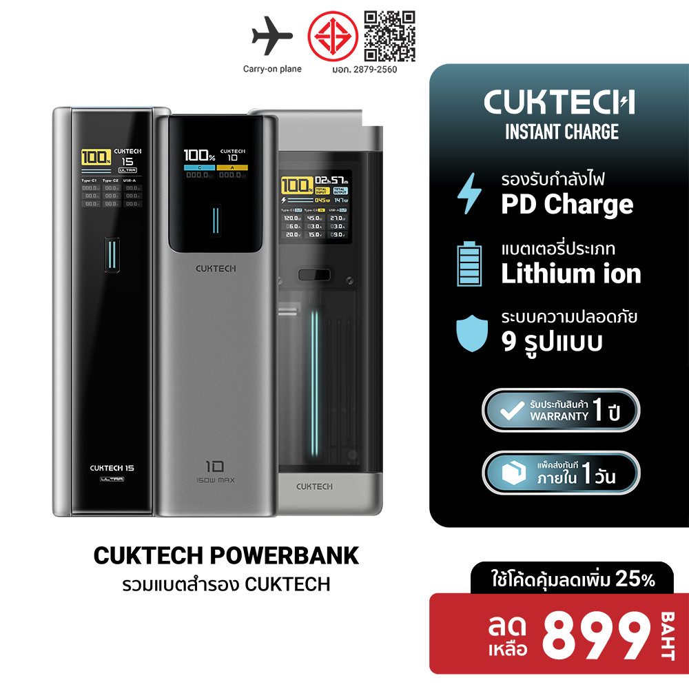 [ลดเหลือ 899] CUKTECH PB100P /PB200P /PB200U /P23 /PB060 /PB200 /PB150P /PB1055 /PB150S Powerbank CCC / CE -1Y