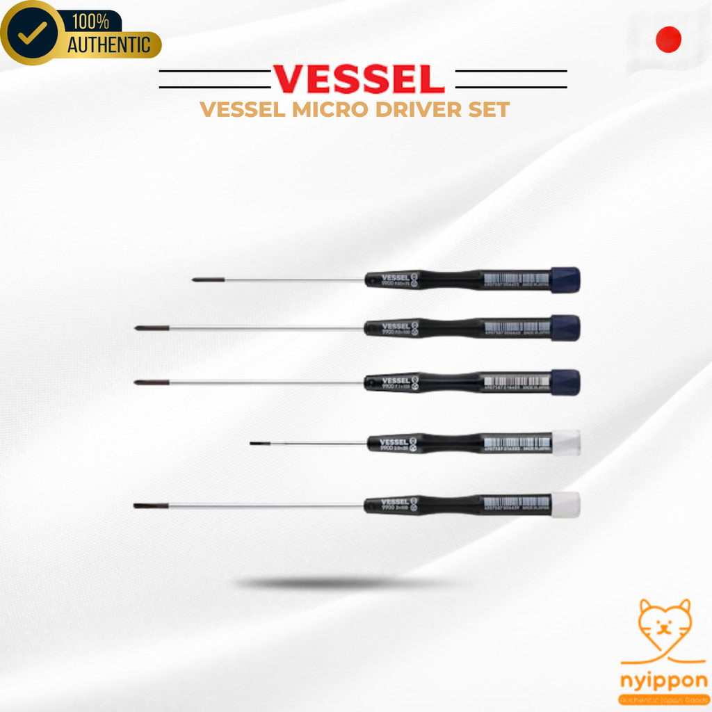 VESSEL Micro Driver Set - 5-Piece Precision Screwdriver Set (Plus, Minus, Torx, and Hex Sizes)