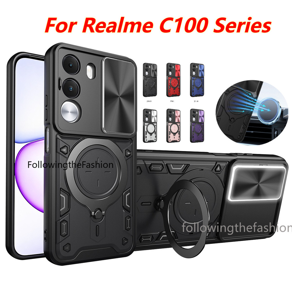 ปลอกสําหรับRealme C100i 4G 2026 Realme C100 C100i C100X Narzo Liteเคสโทรศัพท์เกราะรถแม่เหล็กพร้อมแหวนขาตั้งยึดพร้อมเลนส์กล้องแฟชั่นกันกระแทกฝาหลัง